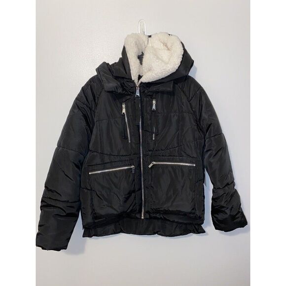 7 For All Mankind Thermal Puff Jacket Black Size Medium - Picture 1 of 7